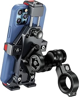 BRCOVAN Anti-Theft Aluminum Alloy Motorcycle Phone Mount Holder | with Vibration Dampener & Secure Lock, Adjustable Handlebar Cellphone Cradle for Bike Scooter ATV, Fit 4.7-7.2'' Smartphone