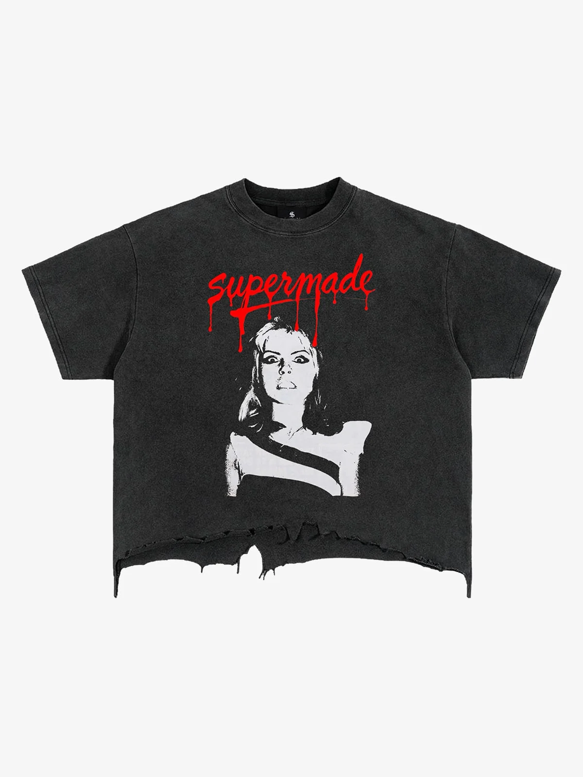 Cropped Boxy T-Shirt with Horror Face Graphic - Suede Black / M — T-shirts pour hommes