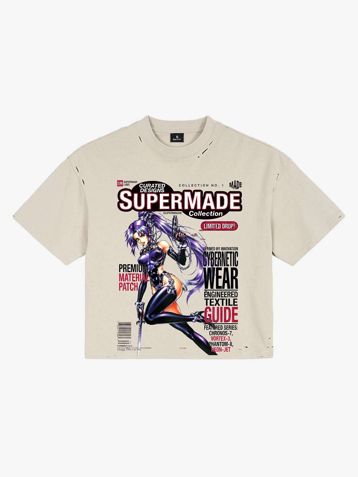 Distressed Boxy T-Shirt with Y2K Gaming Graphic - Apricot / M