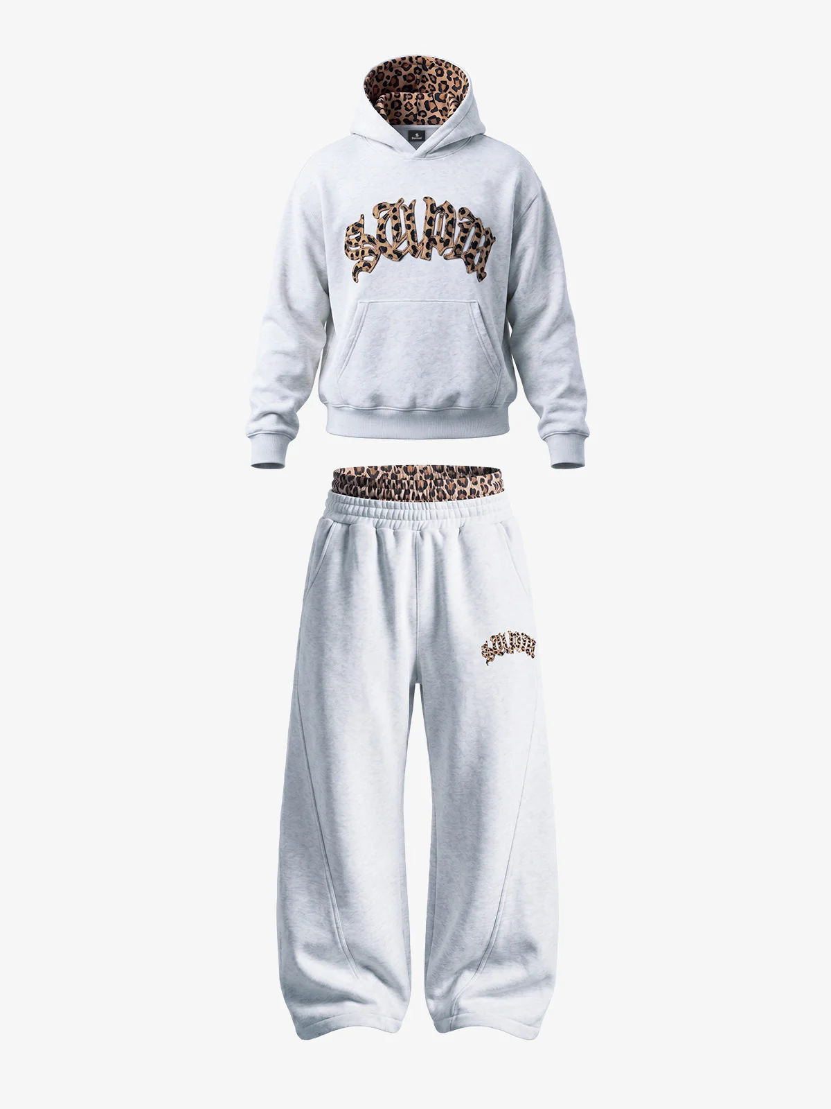 Leopard Patchwork Hoodie & Trousers Set - Gray / S