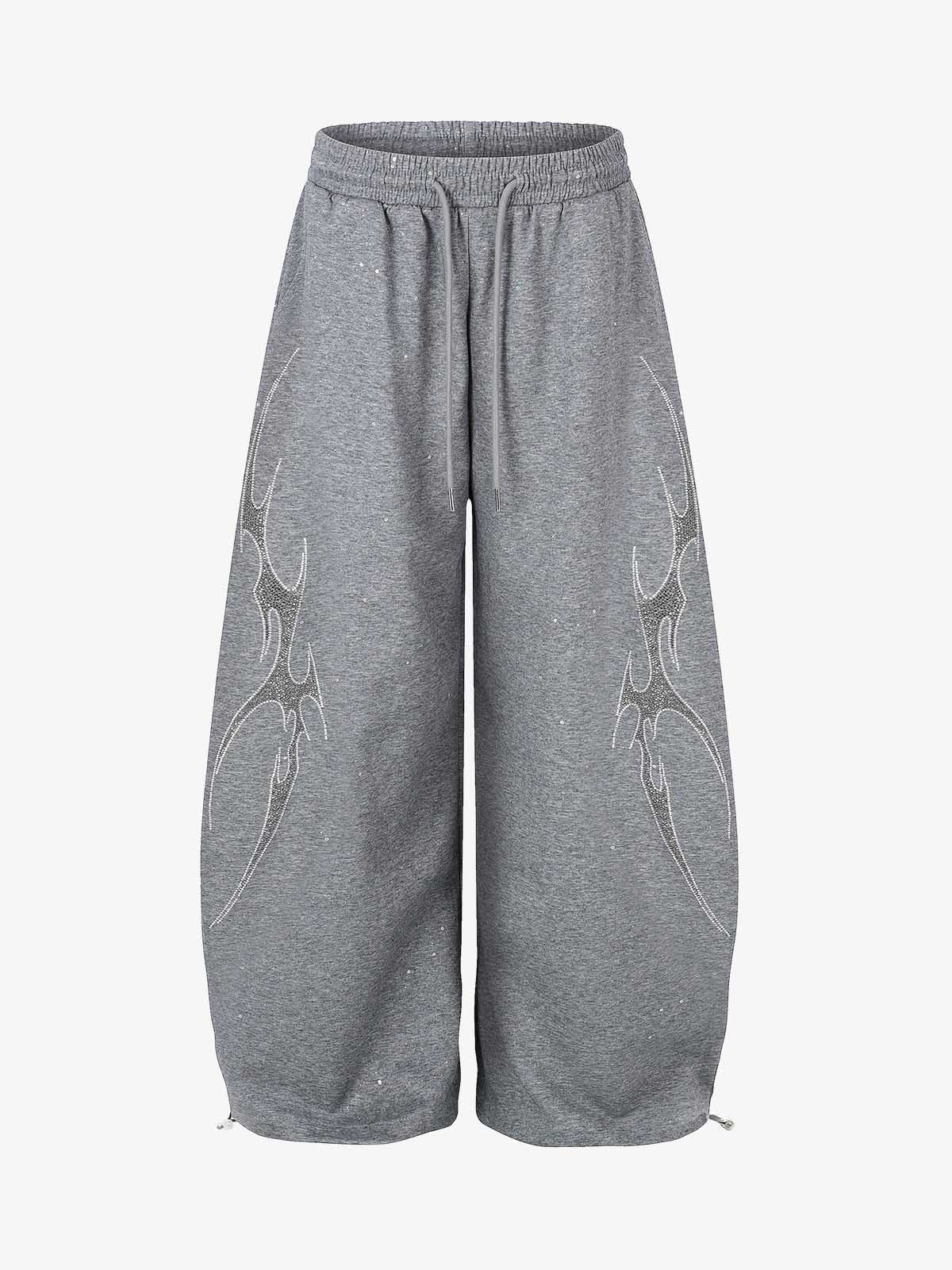 Thorn Graphic Rhinestone Baggy Sweatpants - Gray / S