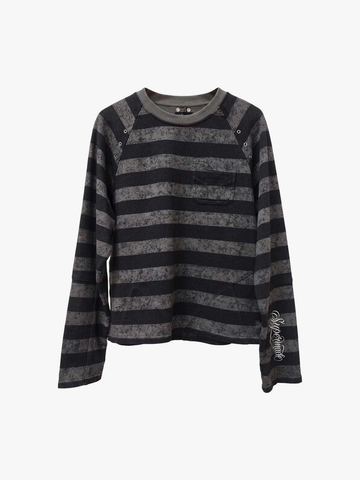 Striped Embroidered Oversized Long Sleeve Tee - Lead Color / S — T-shirts pour hommes