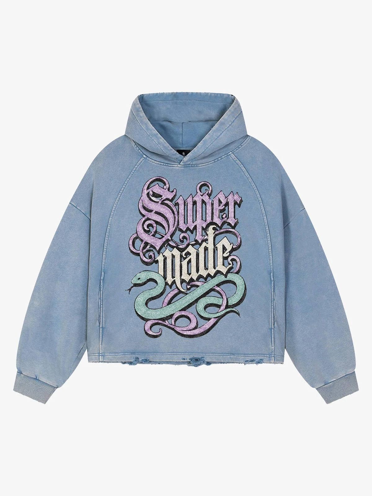 Gothic Snake Hoodie - Washed Denim Blue / M