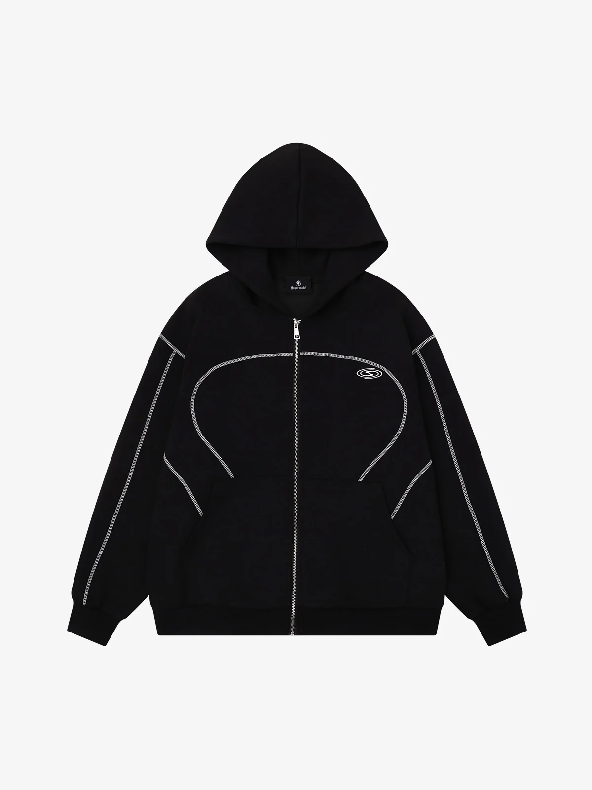 Logo Embroidered Zip Hoodie - Black / M