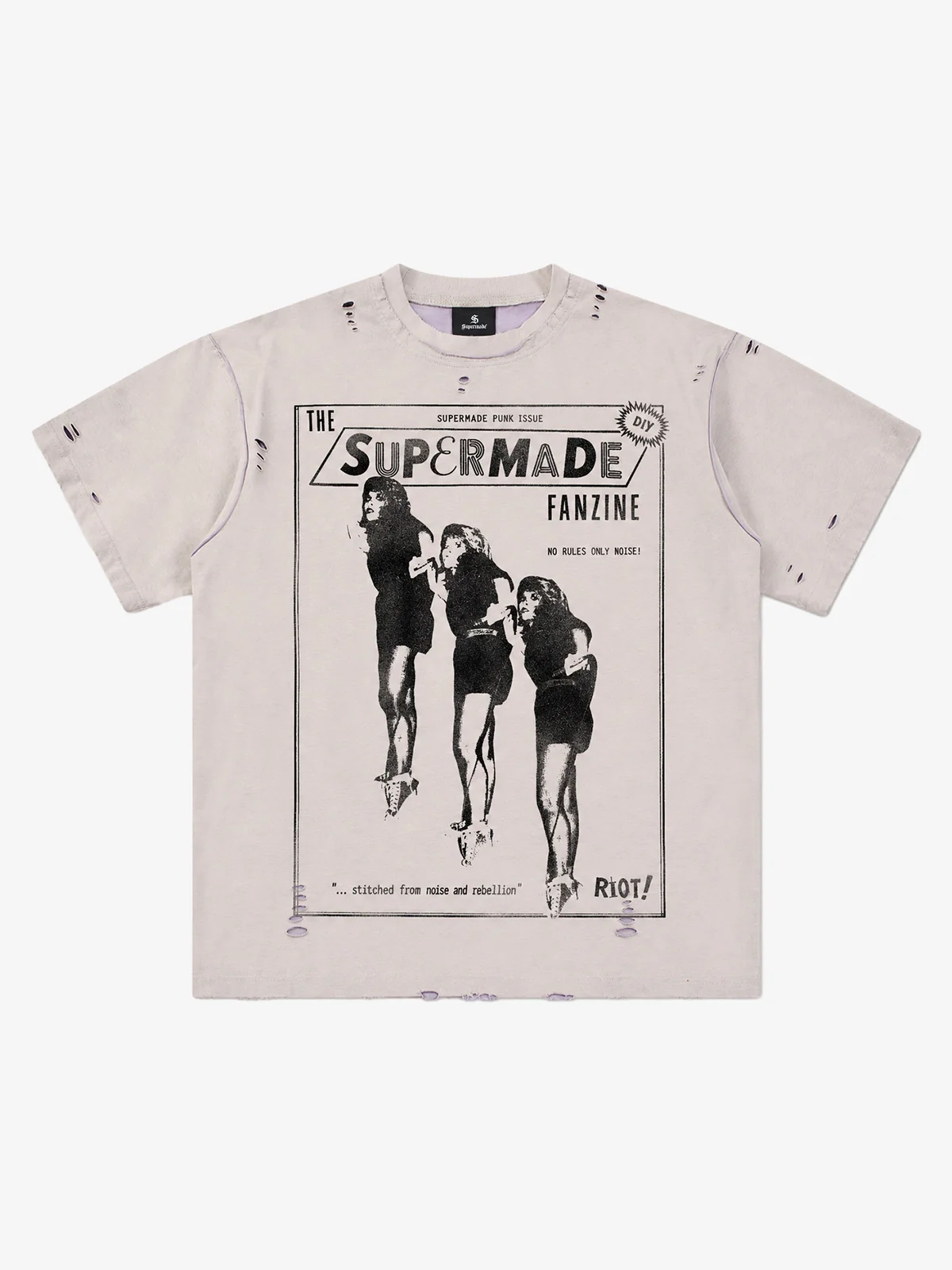 Paneled Graphic Distressed Tee - spliced apricot / M