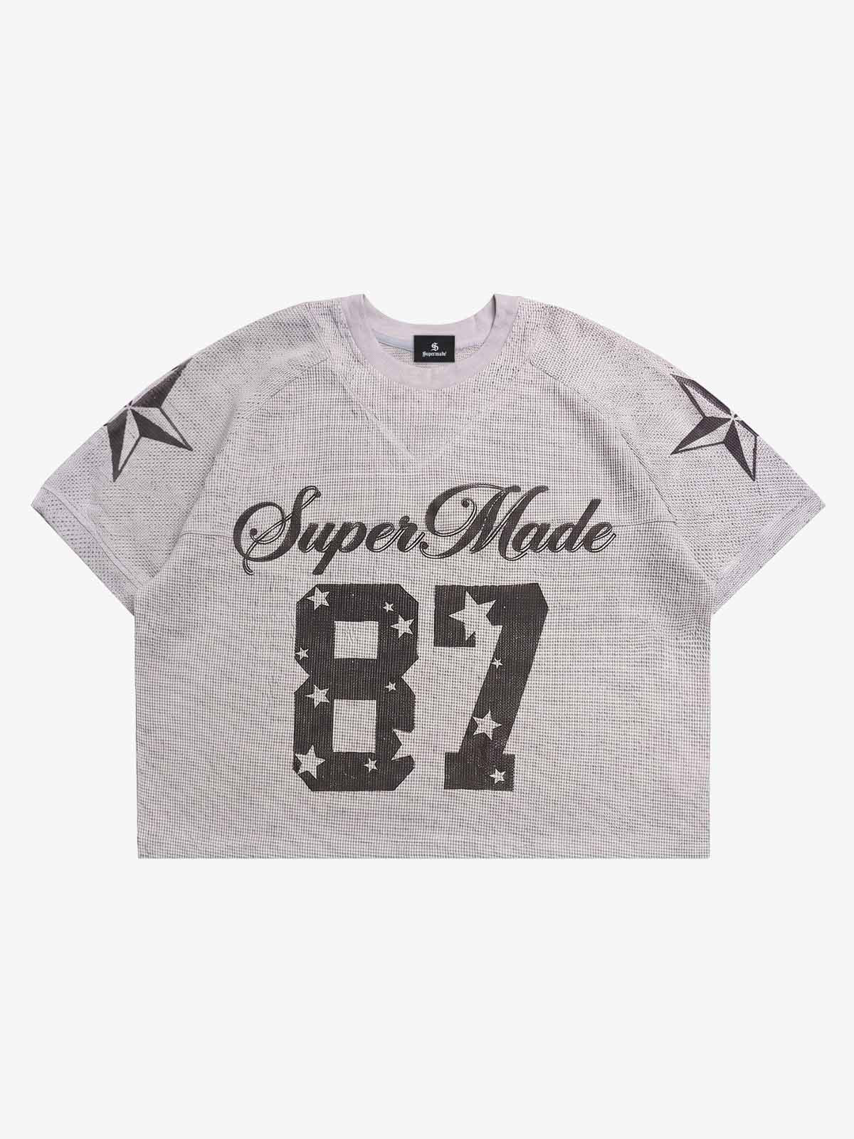 Star Pattern Cropped Knit Jersey T-Shirt - Gray / S
