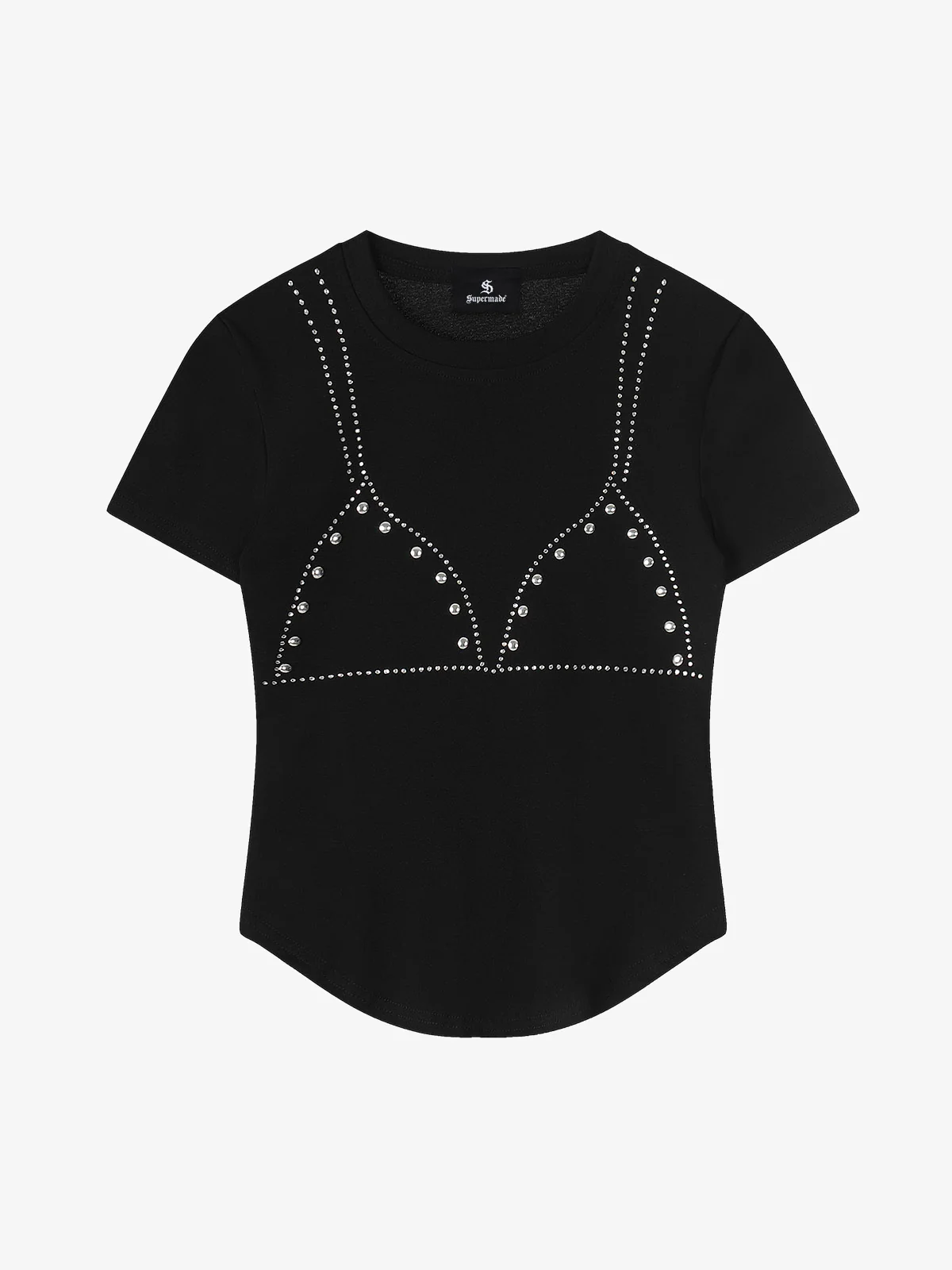 Rivet Rhinestone Slim T-Shirt - Black / S