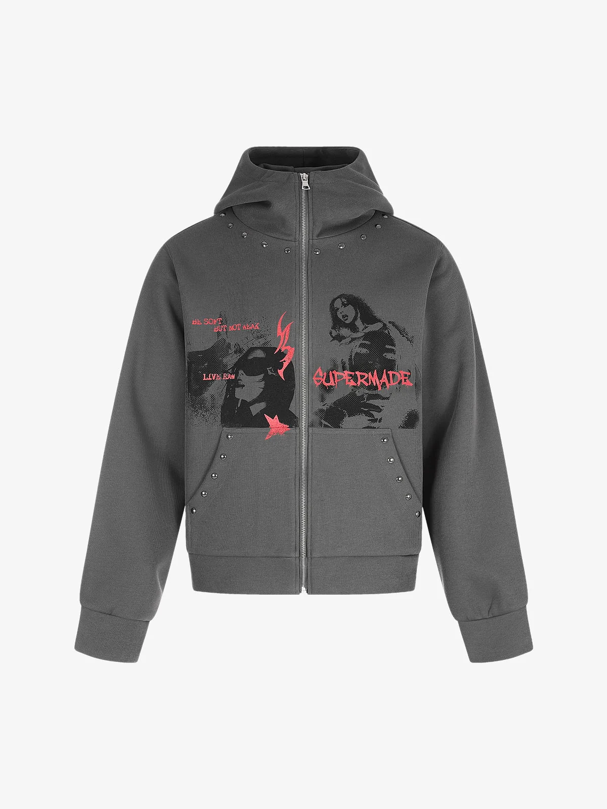 Rivet Character Graphic Zip Hoodie - Dark Gray / S