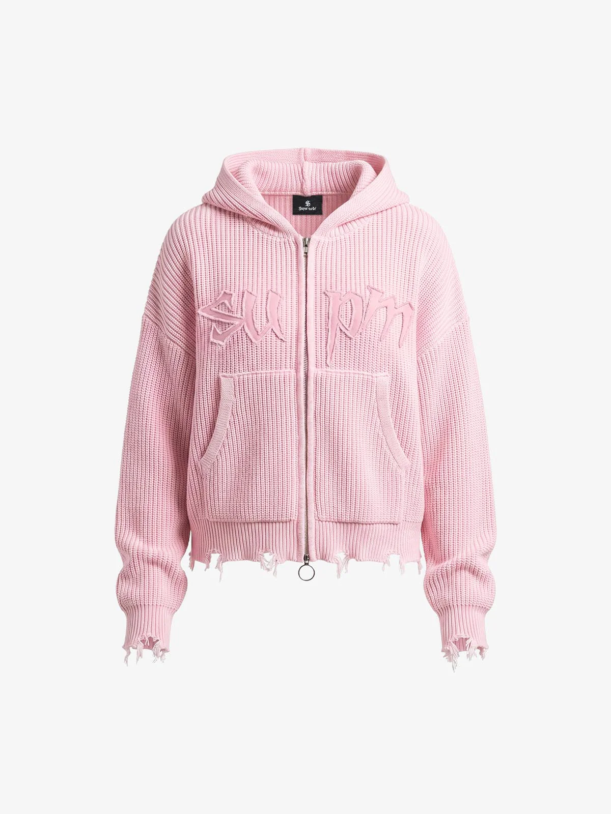 Embroidered Logo Zip-Up Hoodie - Pink / S