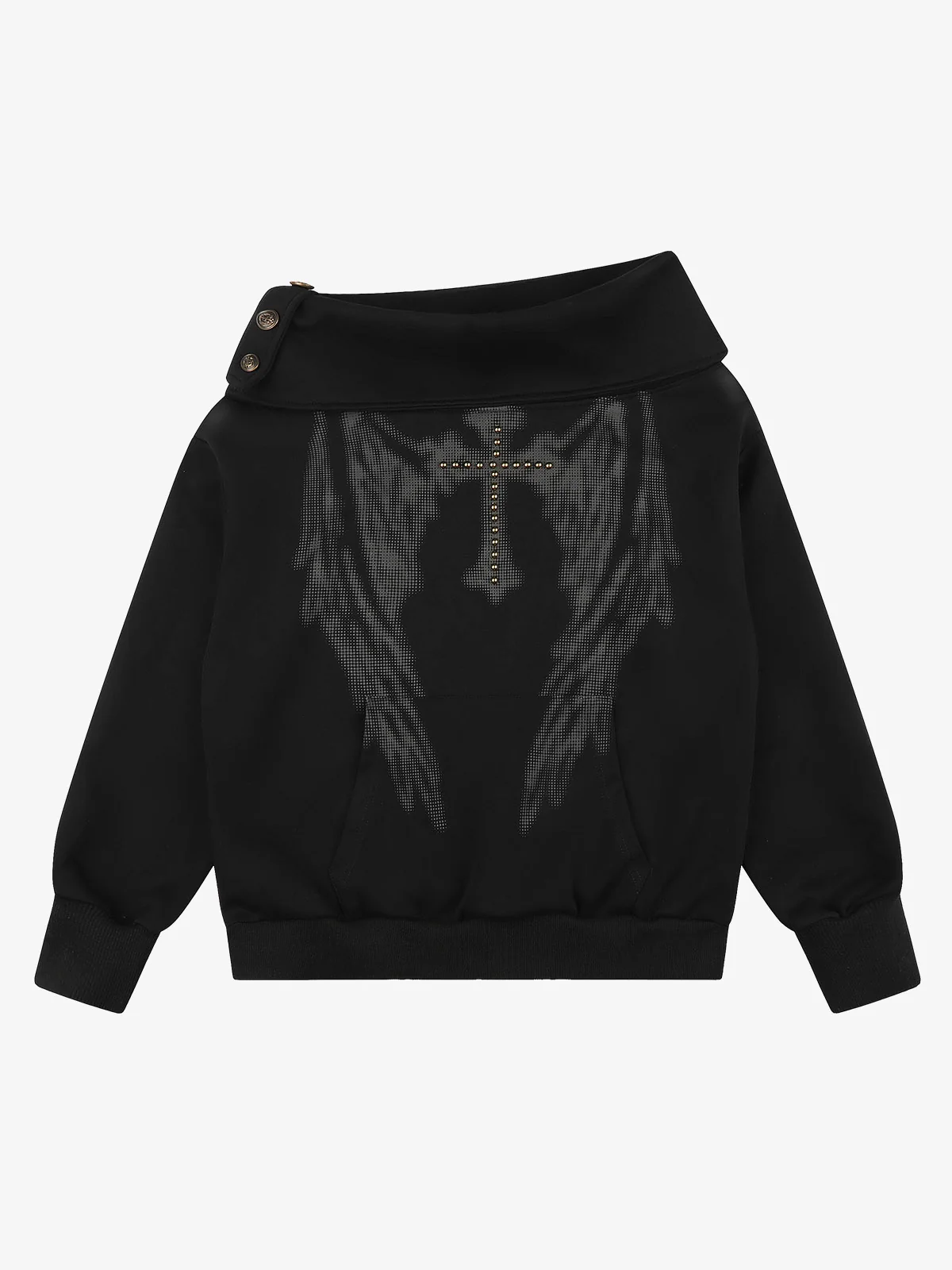 Cross Wing Graphic Rhinestone Sweatshirt - Black / S