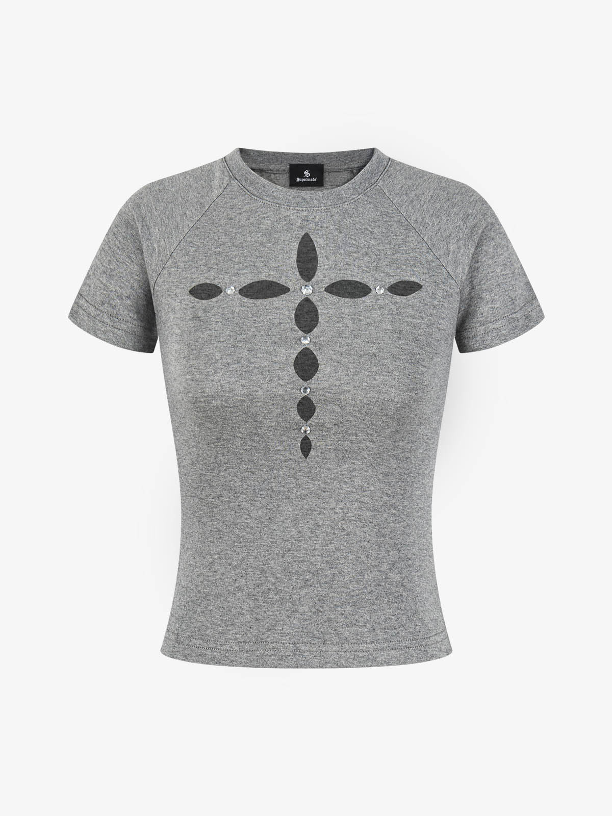Cutout Rhinestone Short Sleeve Tee - Gray / S — T-shirts pour hommes
