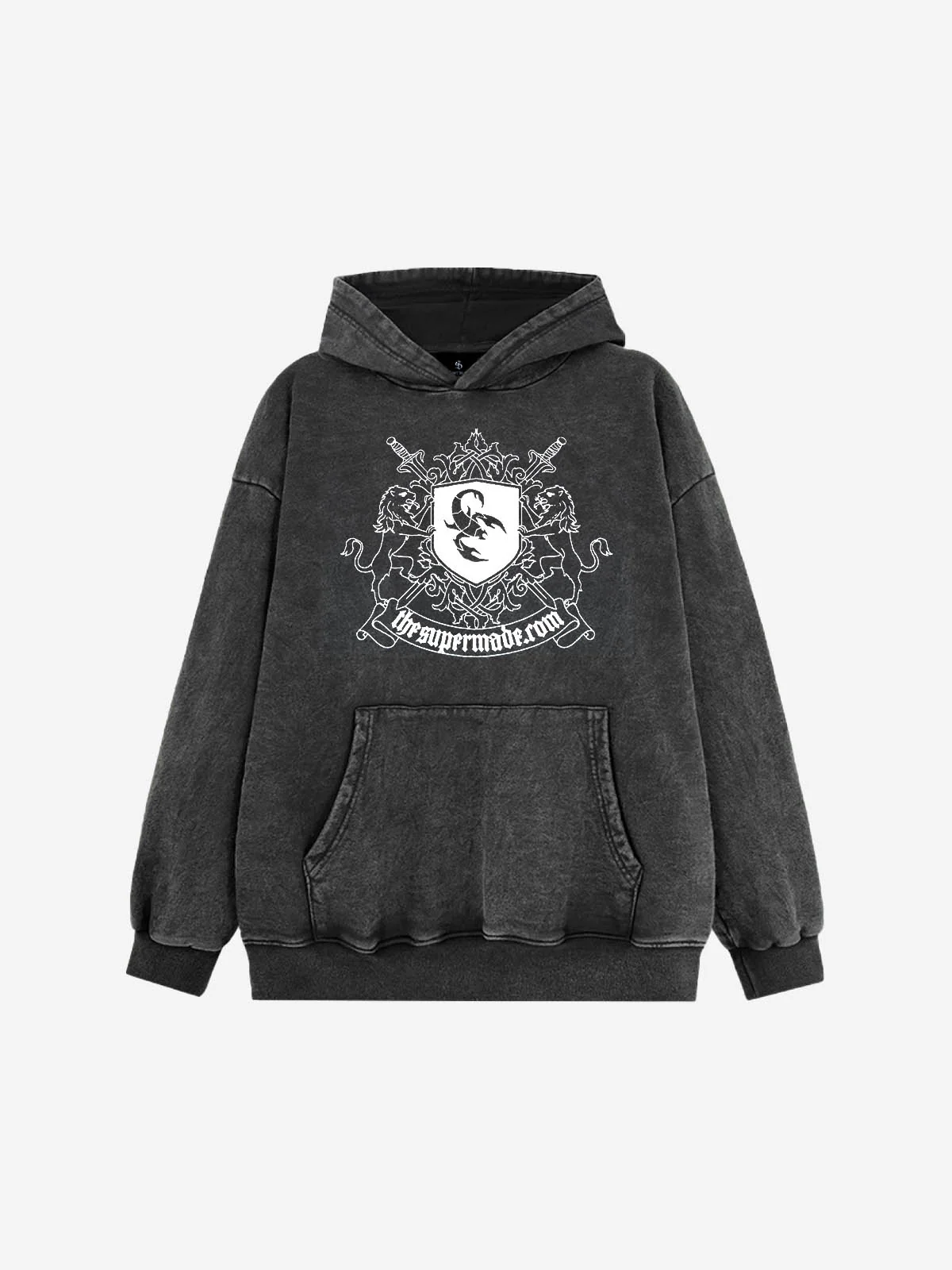 Scorpion Patch Washed Hoodie - Black Terry Wash / M — Chandails en coton ouaté pour hommes