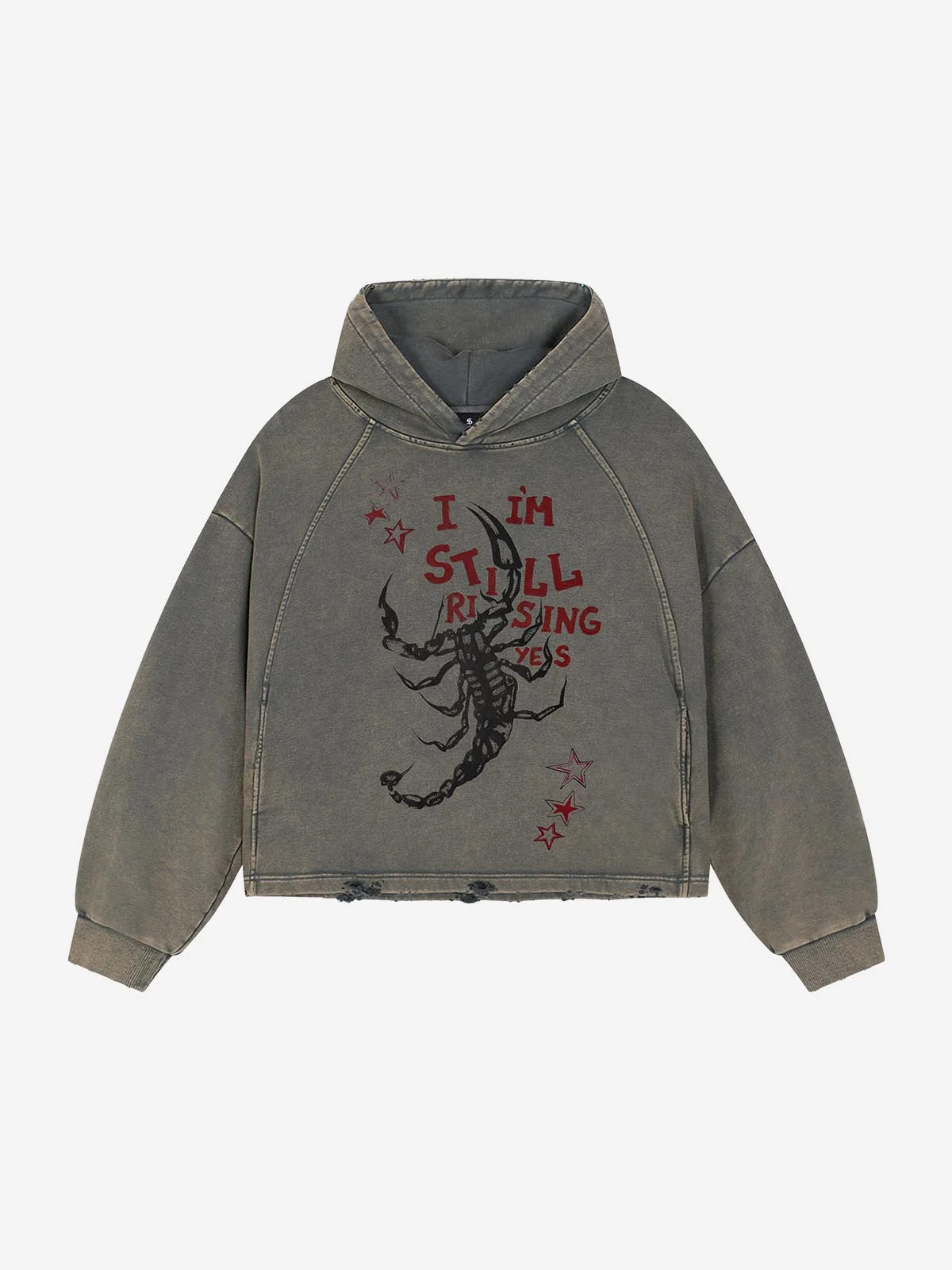 Logo Lightning Graphic Washed Distressed Hoodie - Washed Gray Gold / M