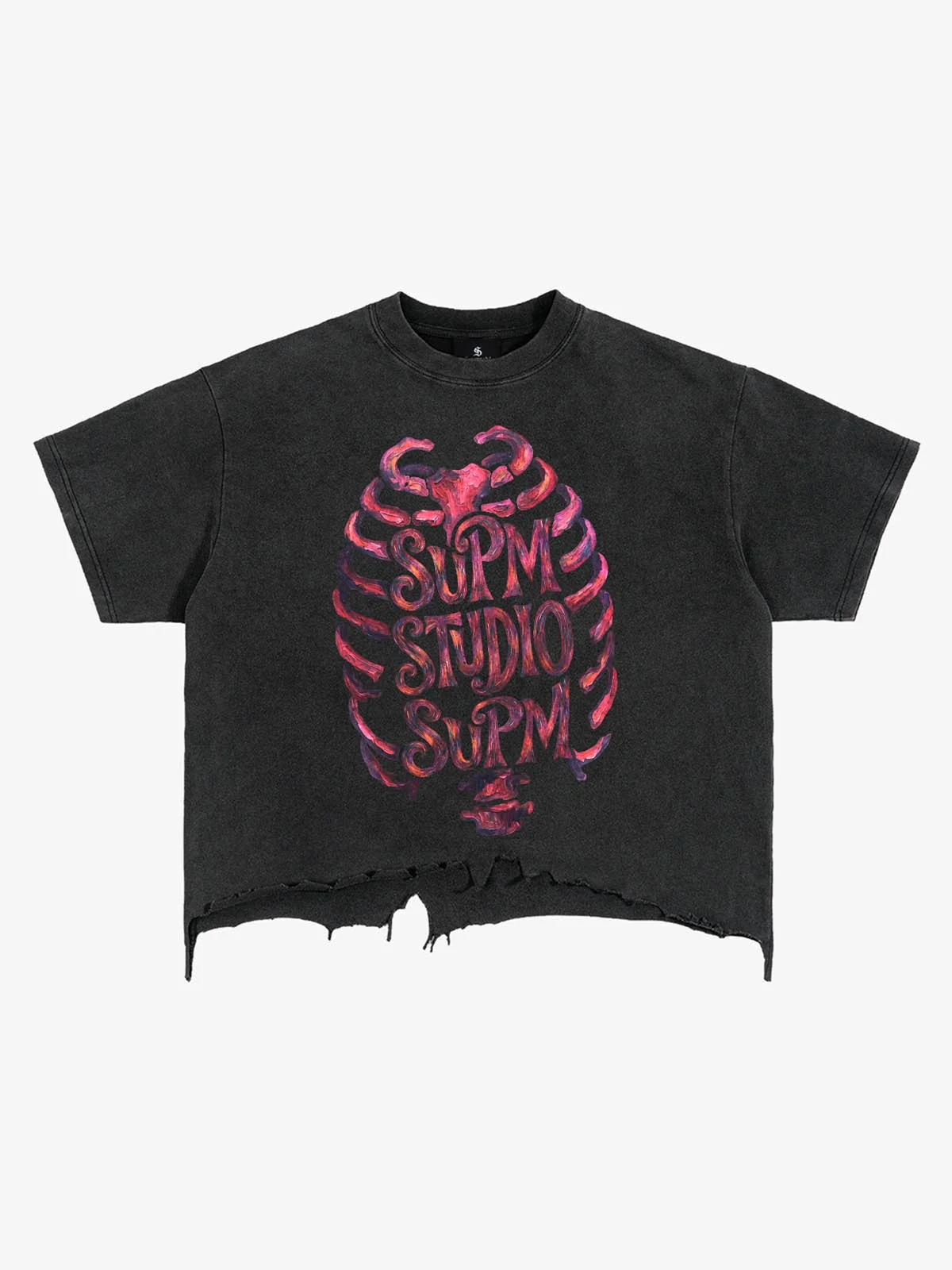 Skull Graphic Brushed Distressed Cropped Tee - Suede Black / M — T-shirts pour hommes