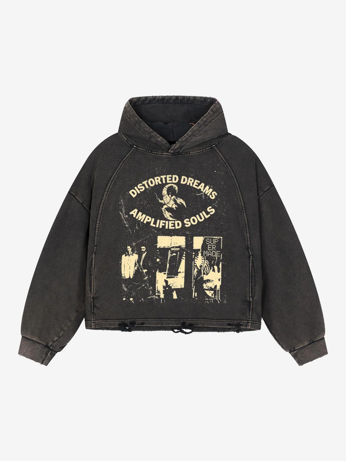 Scorpion Graphic Washed Distressed Hoodie - Washed Black Gold / M