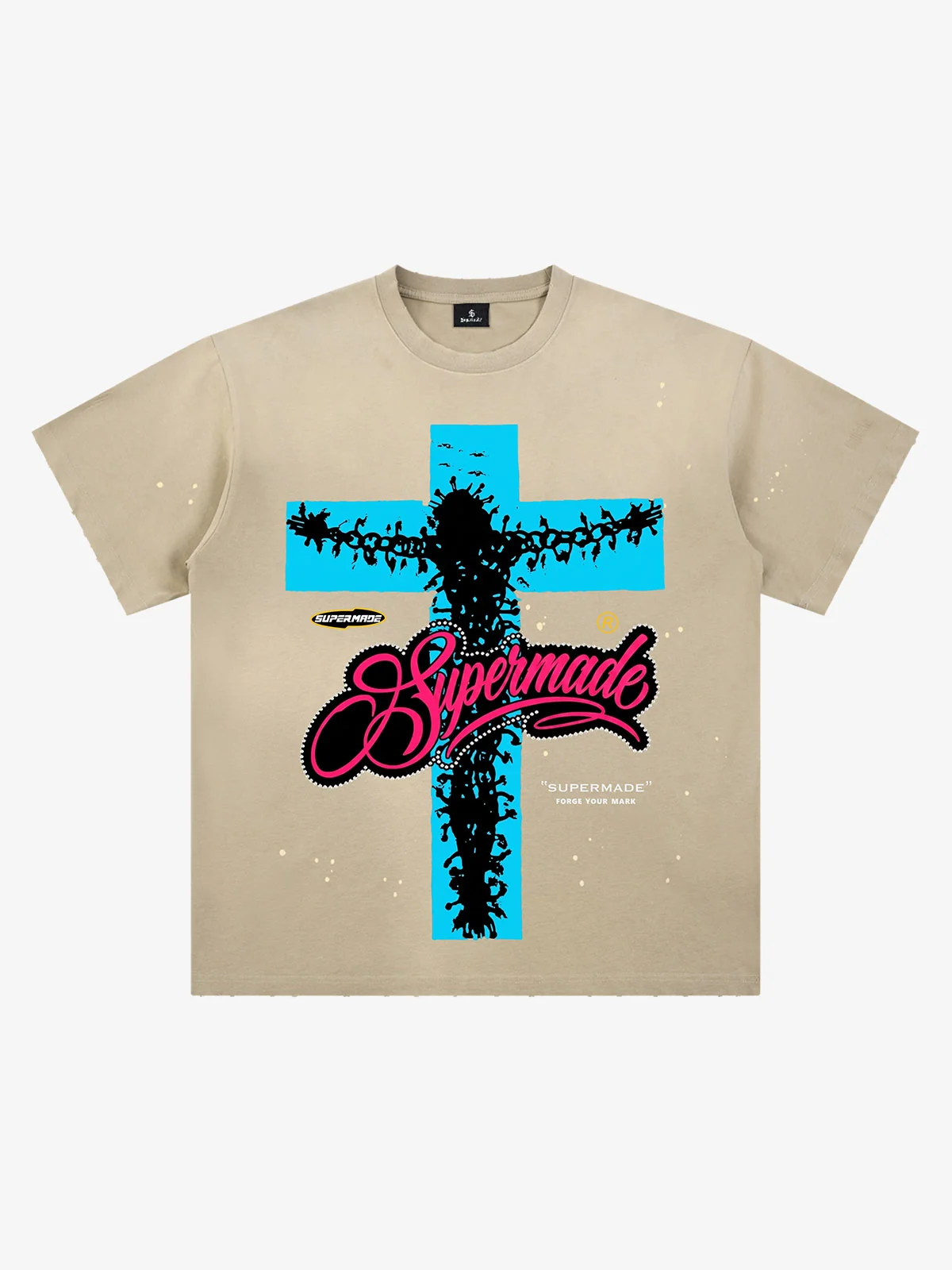 Passion of Christ Graffiti Paint Splatter Tee - Water-Washed ink-Splashed apricot / M