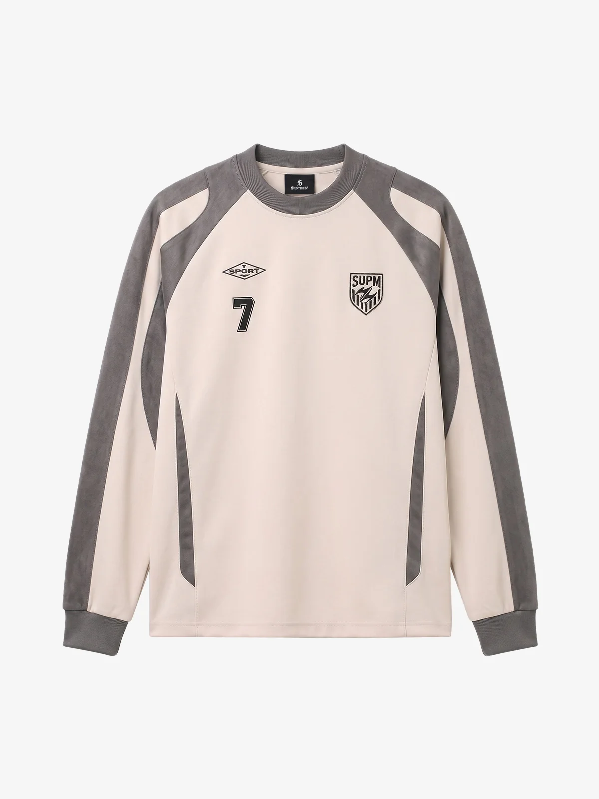 Color Block Embroidered Suede Long Sleeve Tee - Apricot / S — T-shirts pour hommes