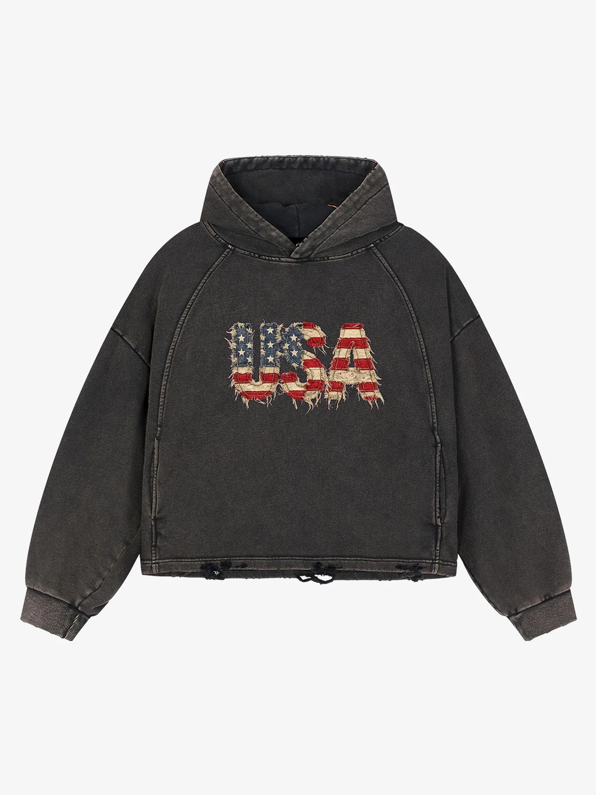 Patchwork Graphic Washed Cropped Sweatshirt - Washed Black Gold / M — T-shirts pour hommes