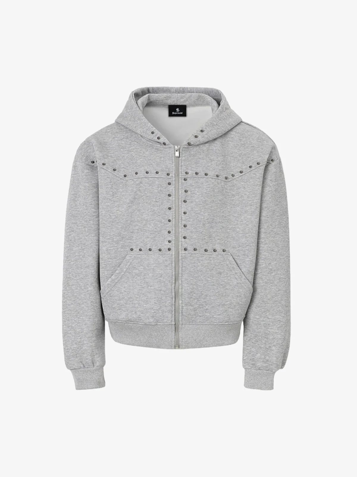 Studded Zip Hoodie - Gray / M