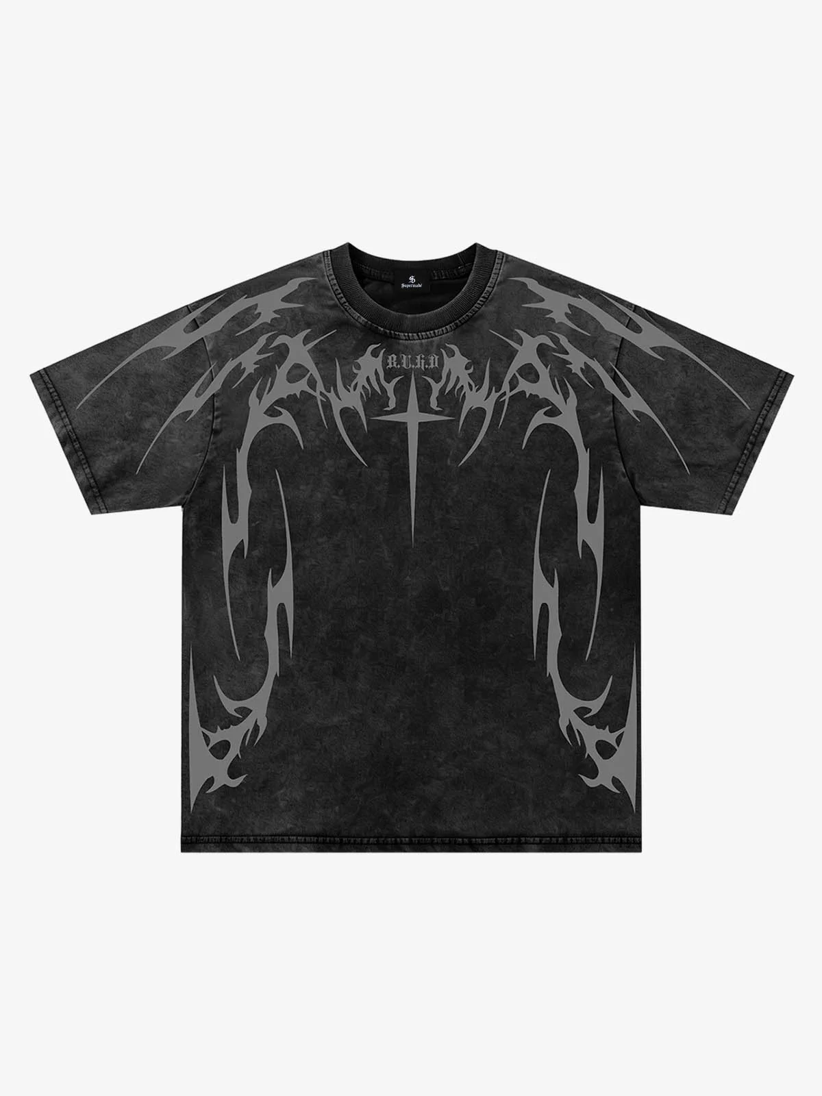 Cross Thorn Graphic Distressed Tee - Black / S