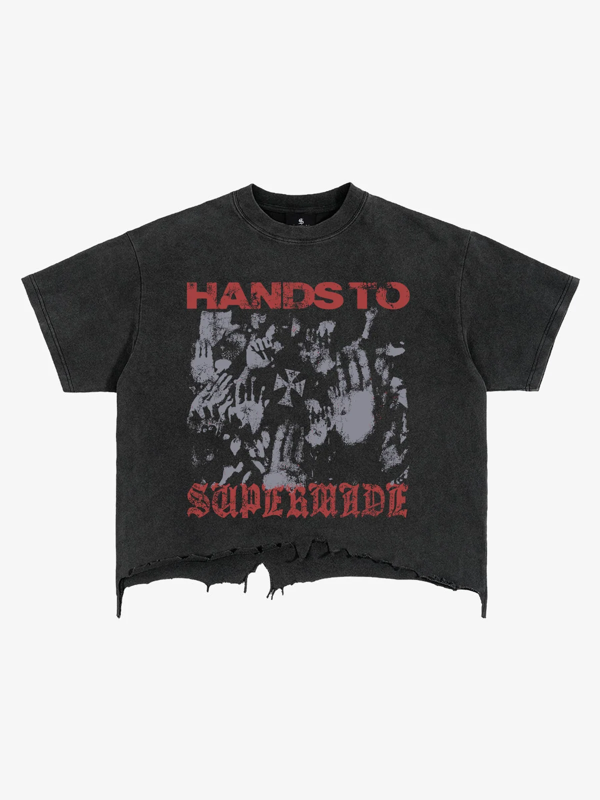 Graphic Brushed Distressed Cropped Tee - Suede Black / M — T-shirts pour hommes