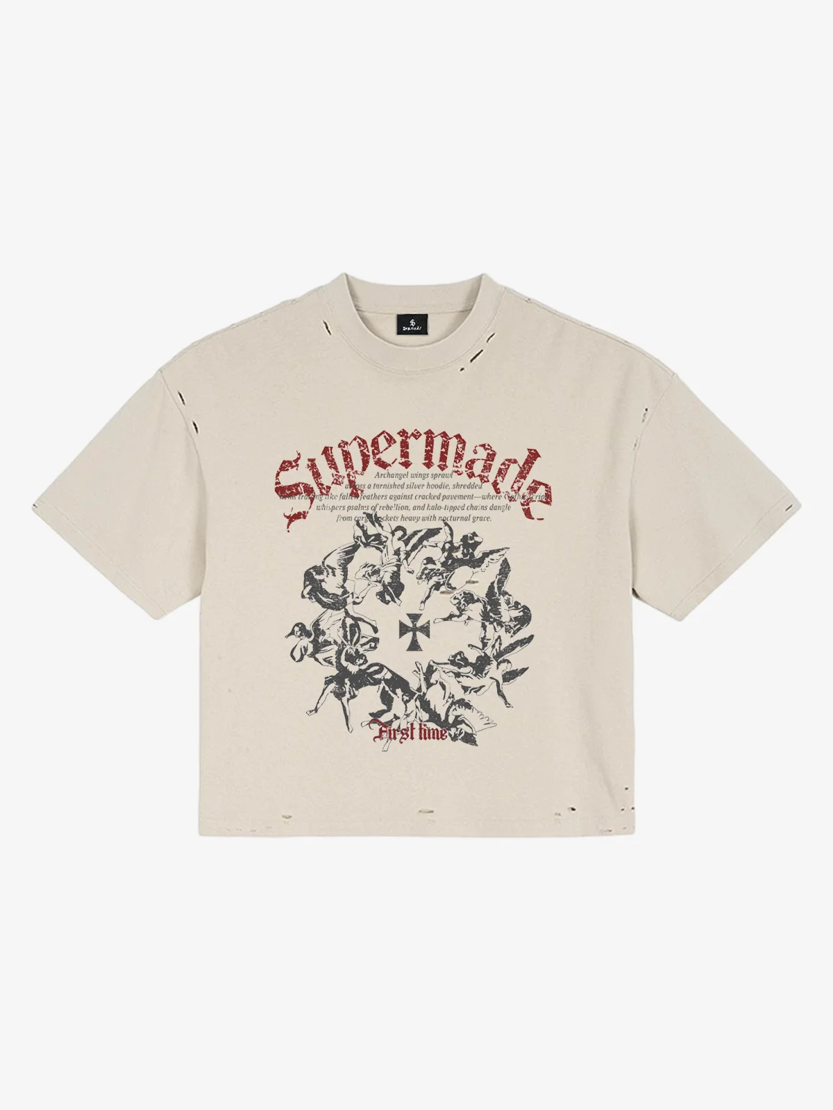 Graphic Distressed Cropped Tee - Short Ripped Apricot / M