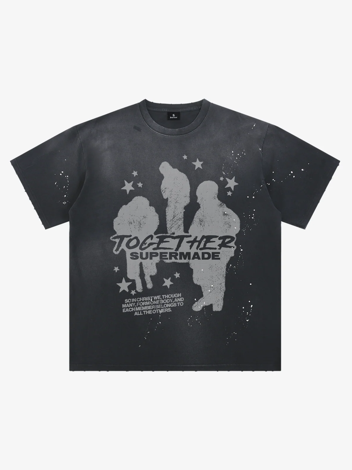 Portrait Graphic Ink Splatter Washed Tee - Water-Washed ink black / M — T-shirts pour hommes