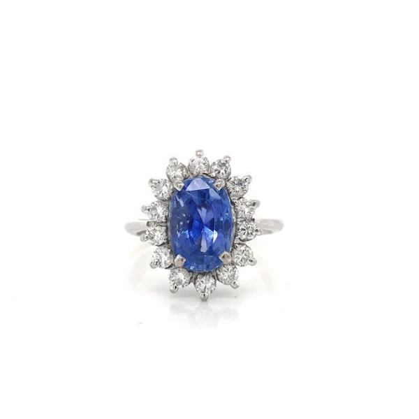 5.50 Ct Oval Shape Prong Setting Halo Sapphire Ring - 10K Yellow Gold — Stackable Rings
