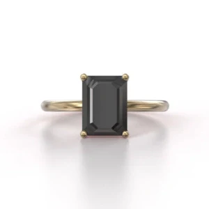 2.50 Carat Emerald Cut Black Diamond Solitaire Ring - 10K Yellow Gold — Stackable Rings