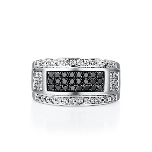 GemoneDiamonds Bague empilable ronde en diamant blanc et noir de 2 ct pour homme en or jaune 10 carats