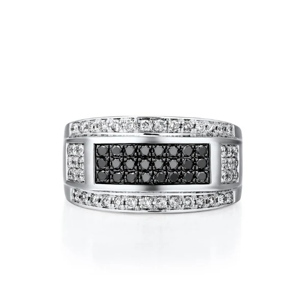 2 Ct Round White And Black Diamond Ring For Men - 10K Yellow Gold — Stackable Rings