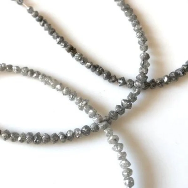16 Inch Gray Uncut Diamond Beads Strand - 2.00 to 3.00 MM — Silver Necklace Women