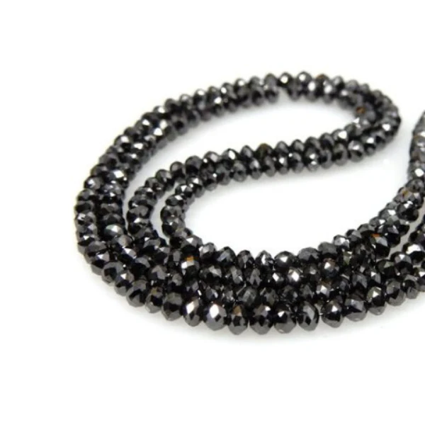 GemoneDiamonds Collier de perles de diamant noir de 45,7 cm 2,00-3,00 mm — Collier Argent Femme