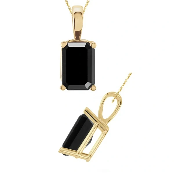 Collier avec pendentif diamant noir taille émeraude de 3,5 carats en or jaune 10 carats — Collier pendentif