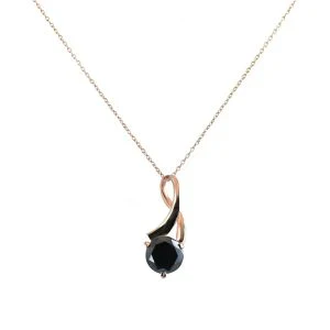 Collier pendentif solitaire diamant noir taille ronde 2 ct en or jaune 10 carats