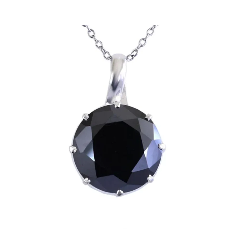 5 Ct Round Cut Diamond Solitaire Prong Set Black Diamond Pendant Necklace - 10K Yellow Gold — Pendant Necklace