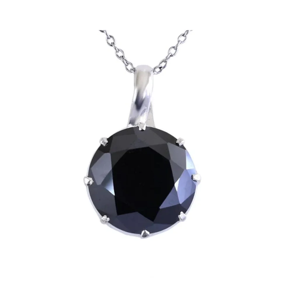 Collier pendentif solitaire diamant noir taille ronde 5 ct en or jaune 10 carats — Collier pendentif