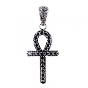Pendentif croix diamant noir taille ronde 3 ct en or blanc 10 carats — Collier pendentif
