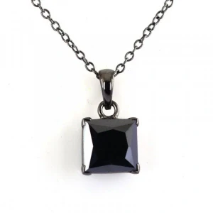 Collier pendentif solitaire diamant noir taille princesse 3 ct - Or jaune 10 carats — Collier pendentif