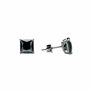 GemoneDiamonds Bagues empilables en diamant noir taille carrée 7 ct en or jaune 10 carats — Boucles D'oreilles
