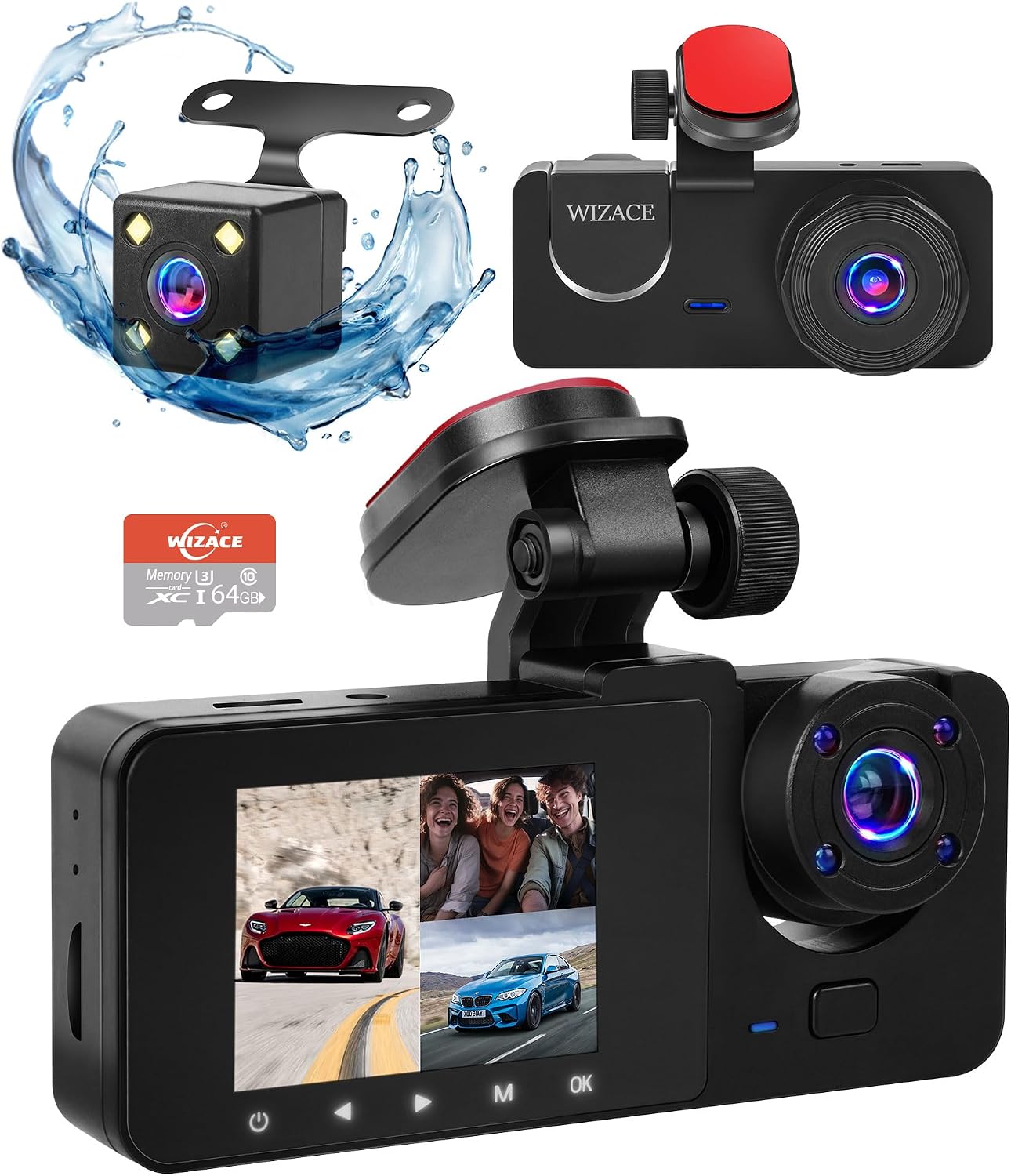 Caméra Embarquée WIZACE 1080P 3 Canaux avec Carte 64GB — Caméras de tableau de bord