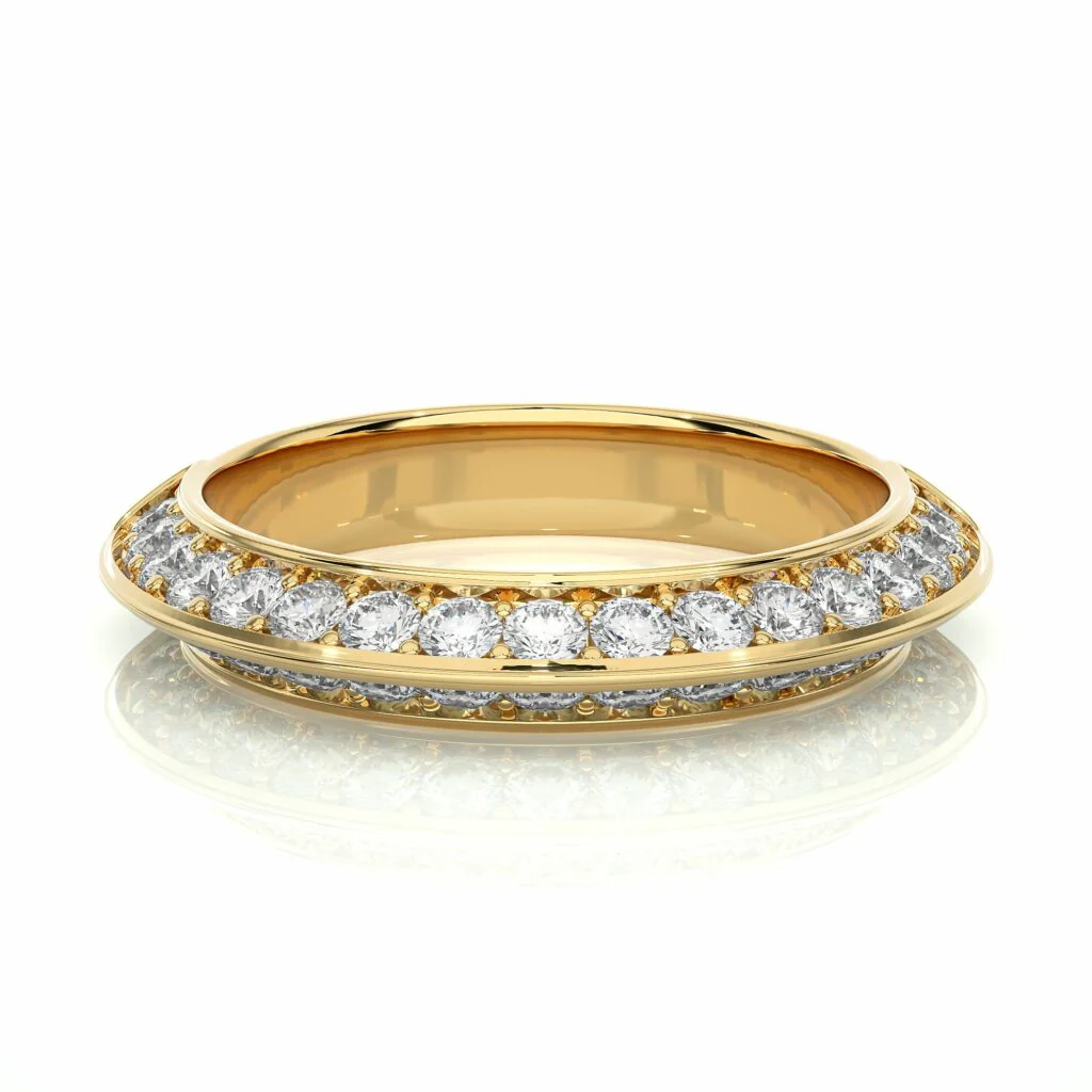0.76 Ct Knife Edge Round Cut Diamond Eternity Wedding Band - 10K Yellow Gold / Natural Diamond