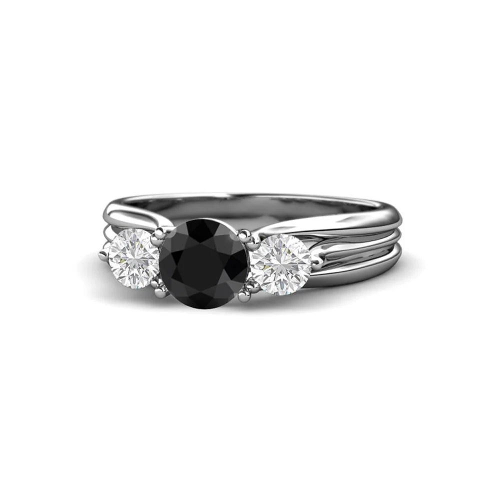 Bague de fiançailles trois pierres en diamant noir de 1,70 carat — Bagues de fiançailles