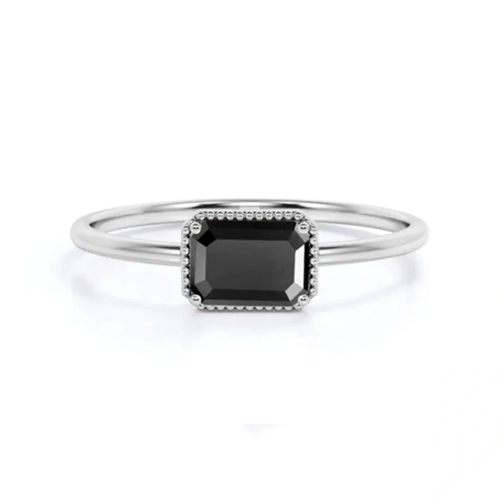 Bague de fiançailles solitaire diamant noir taille émeraude 2 carats en or jaune 10 carats