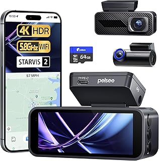 dash cam: Pelsee P1 Pro 4K Dash Cam Front and Rear, STARVIS 2 Sensor, 64GB Card, Dual Dash Camera for…