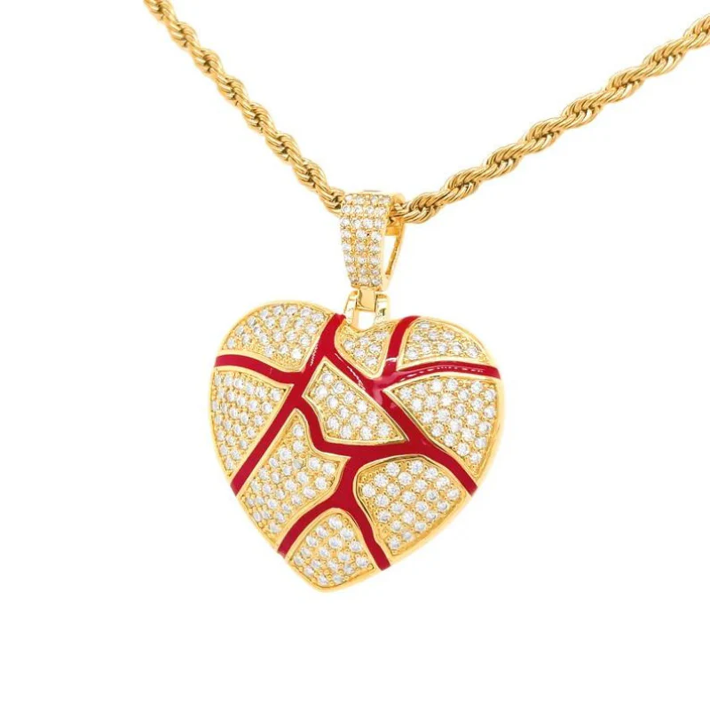 1.40 Ct Round Cut Pave Set Heart Broken Design Lab Diamond Pendant - 10K Yellow Gold / Lab Diamond — Pendant Necklace