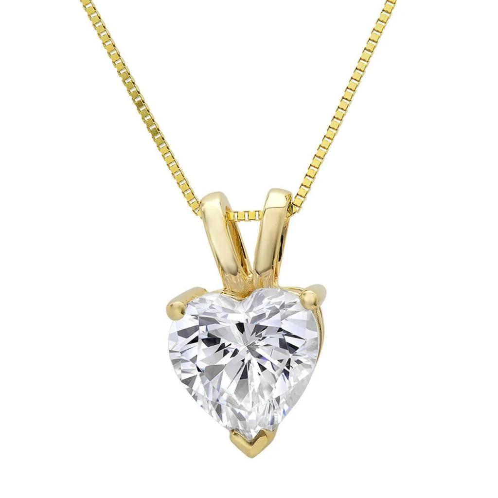 1 Carat Heart Shaped Solitaire Prong Setting Diamond Pendant - 10K Yellow Gold / Lab Diamond