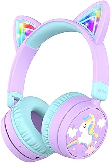 iClever Kids Bluetooth Headphones Cat Ear Light Up — Wireless Earbuds