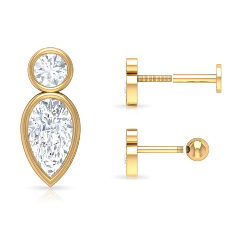 Boucles d'oreilles en diamant taille ronde et poire de 0,40 carat — Boucles D'oreilles