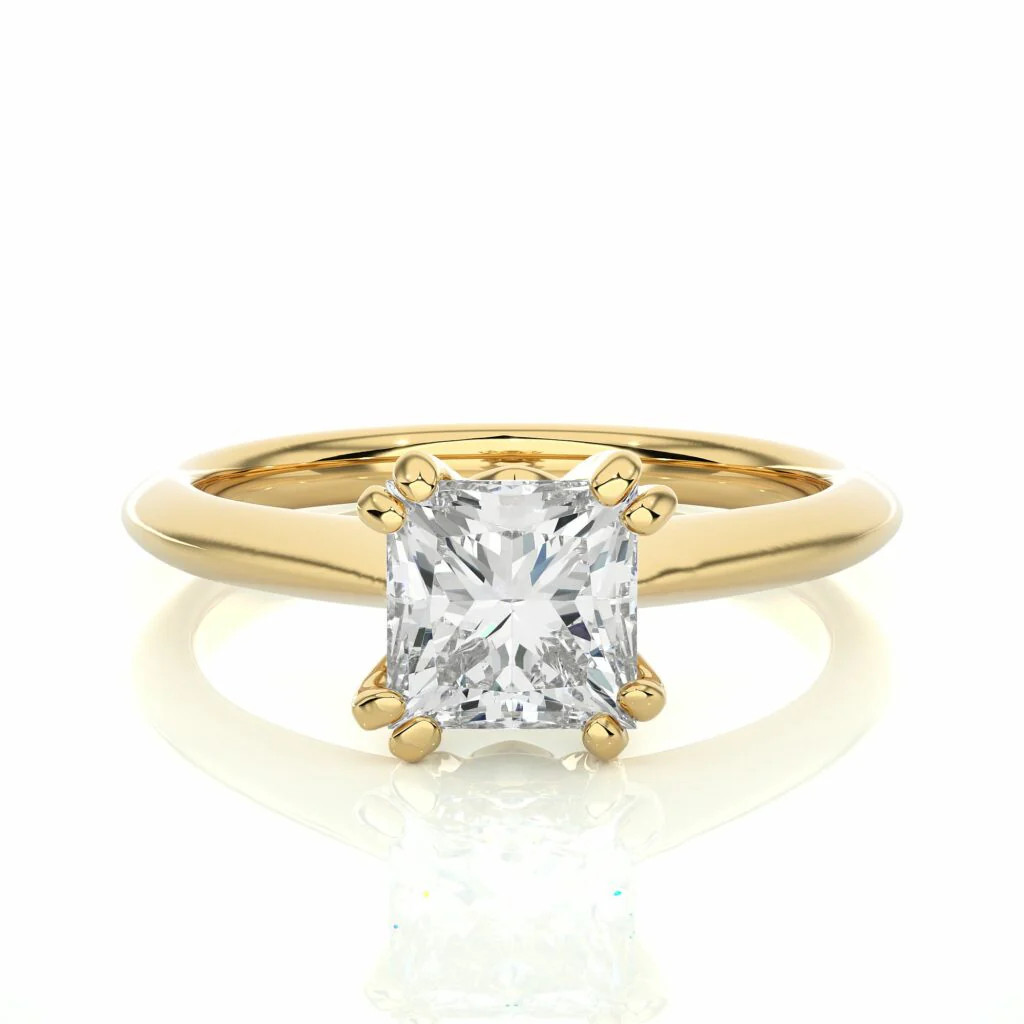 GemoneDiamonds Princesse Double Prong Solitaire Lab Créé Bague de Fiançailles Diamant Or Jaune 10K